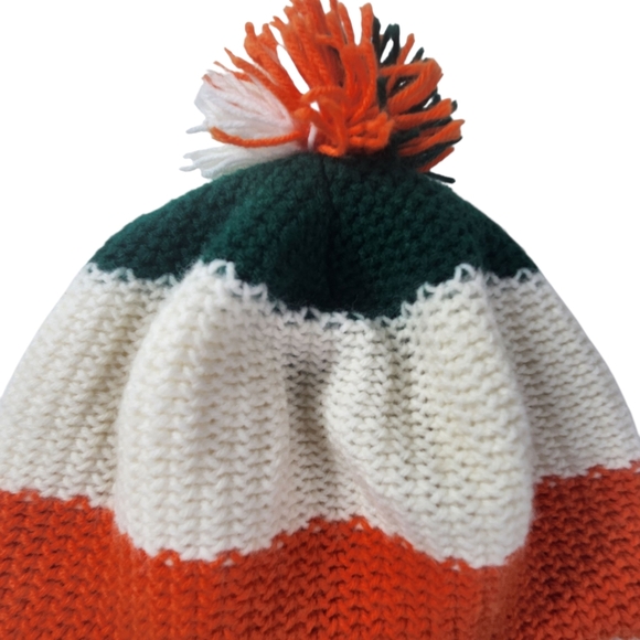 Miami Hurricanes Green Orange White Knit Pom-Pom Knit Beanie Hat Vintage - Picture 2 of 4
